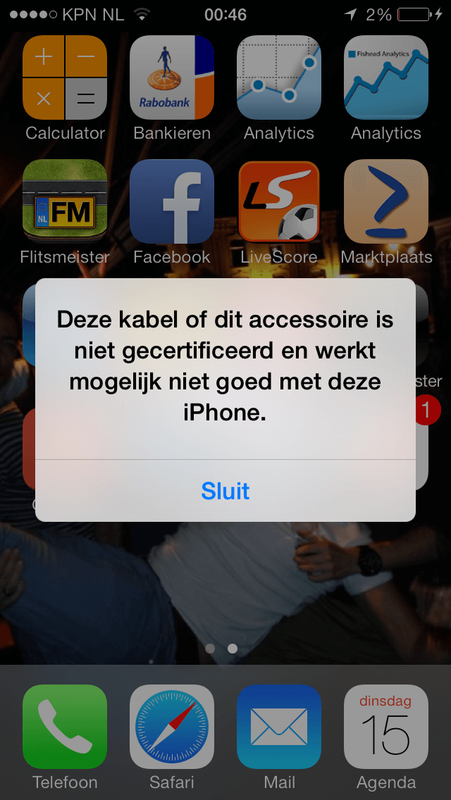 Deze kabel of dit accessoire is niet gecertificeerd