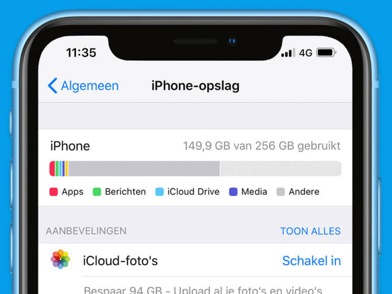 Hoeveel opslag heeft mijn iPhone?