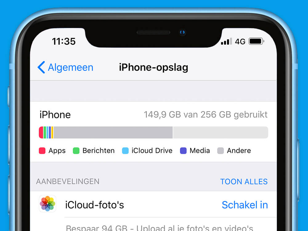Hoeveel opslag heeft mijn iPhone?
